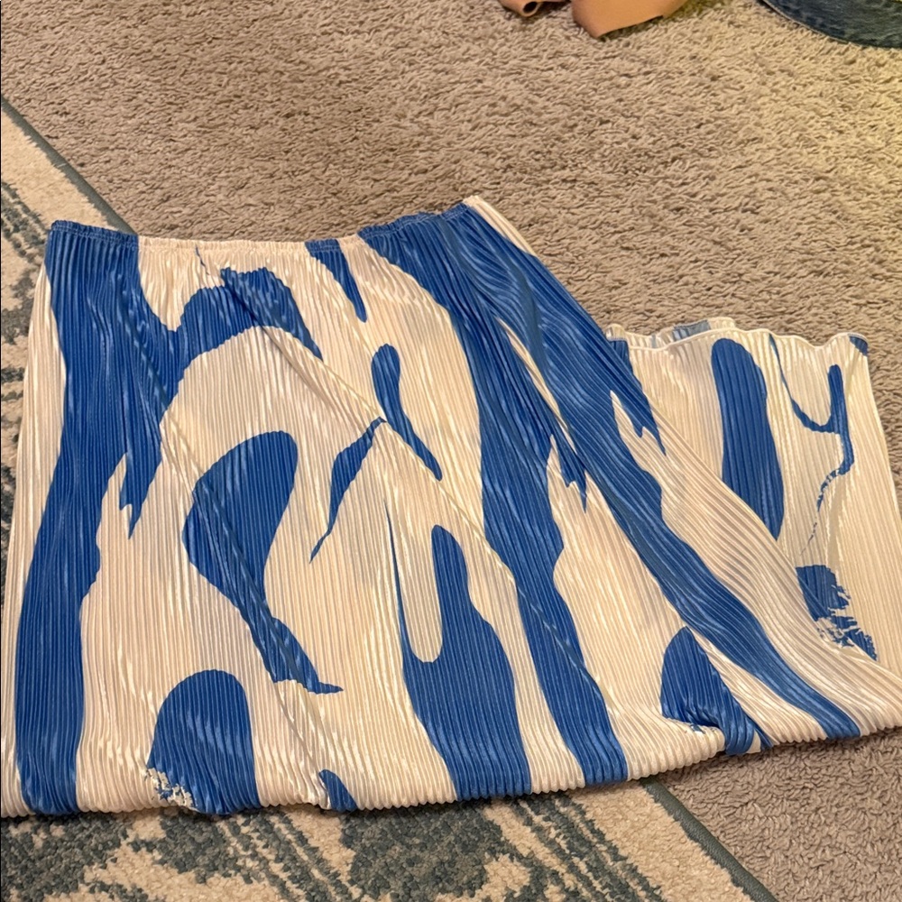 Blue and White Pleated Skirt